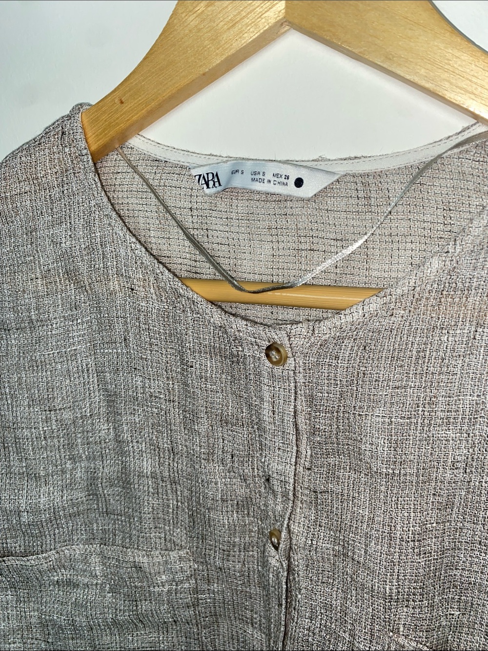 Zara grey linen button-down blouse with two chest pockets Size S - Picture 2 of 5